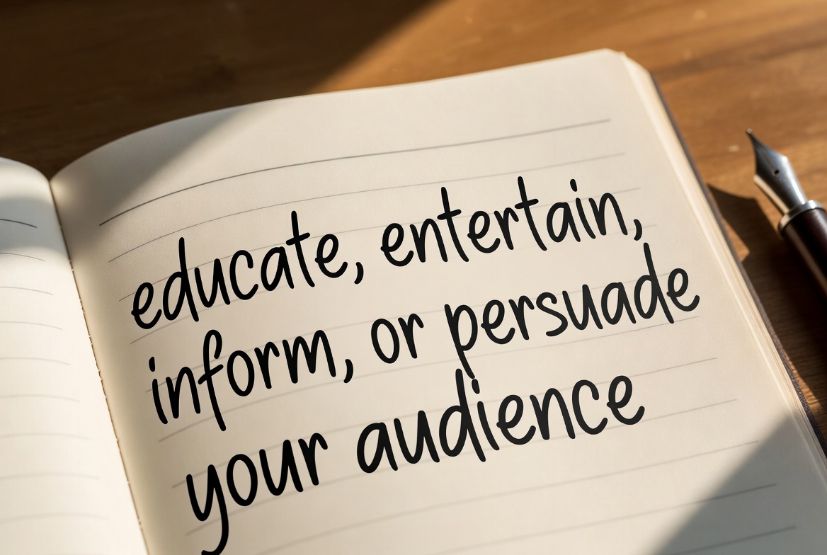 educate, entertain, inform, or persuade your audience